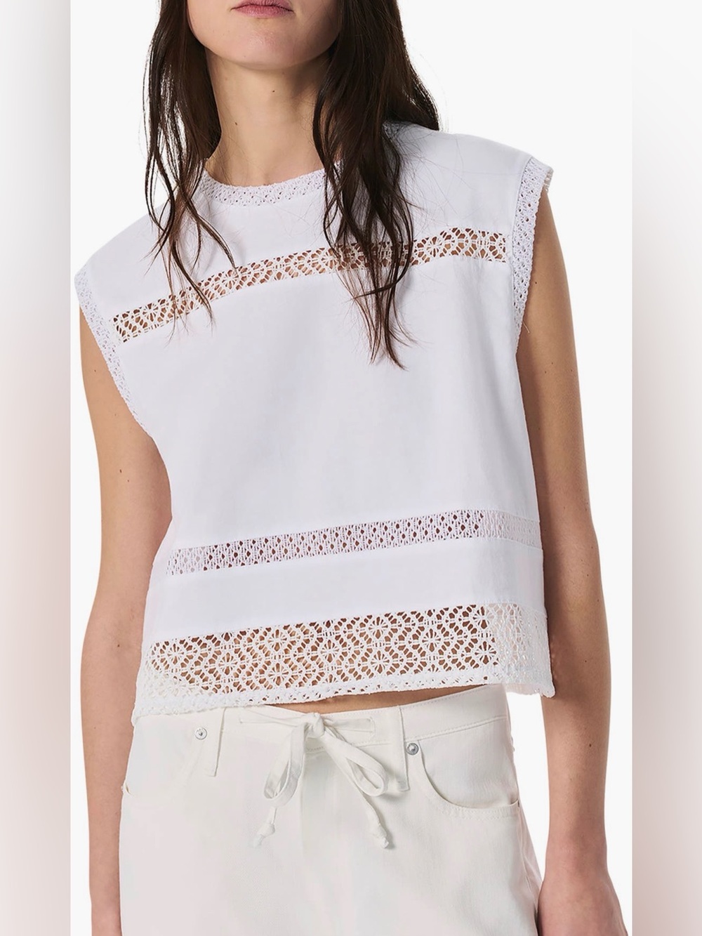 rag & bone White Crochet Inset Sleeveless Tank